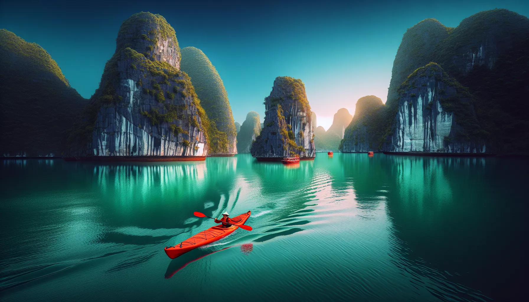 Kajakfahren in der Ha Long Bucht (Vietnam)