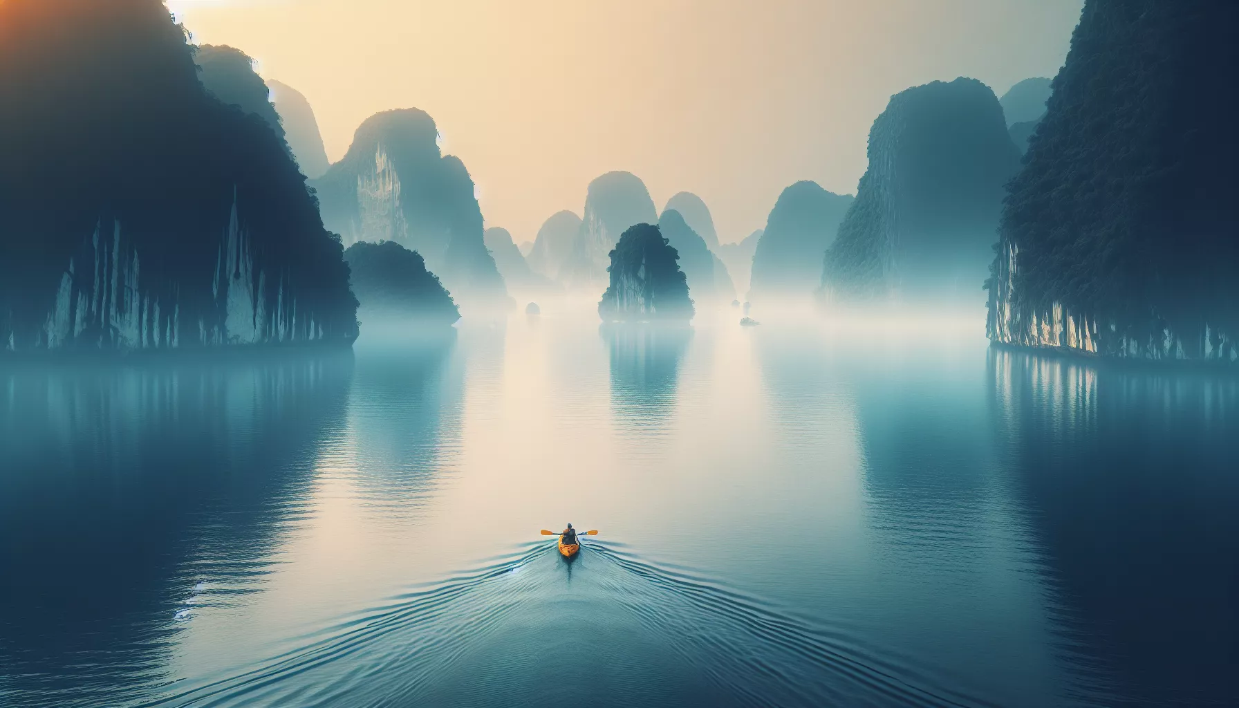 Kajakfahren in der Ha Long Bucht (Vietnam)