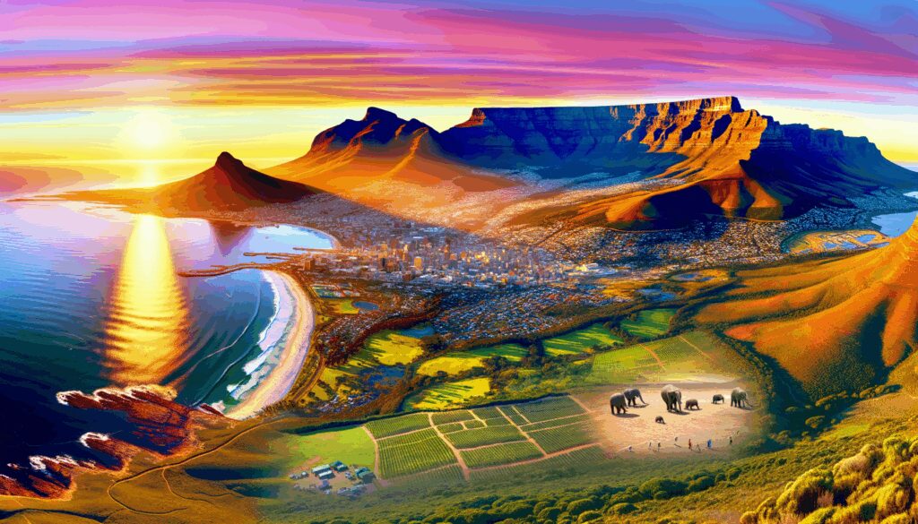 Entdecken Sie Südafrikas Highlights: Kapstadt, Gartenroute, Kruger-Nationalpark, Weinfarmen in Stellenbosch und die Drakensberge. Erleben Sie Natur, Kultur und Abenteuer.