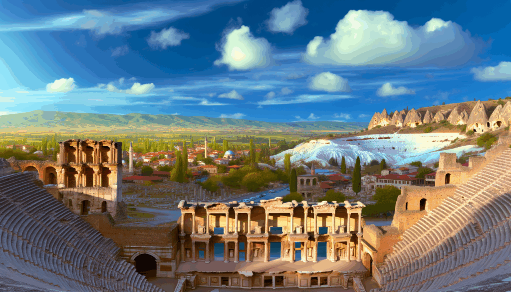 Erleben Sie die reiche Geschichte der Türkei mit Besuchen in Ephesos, Göreme und Pamukkale. Entdecken Sie kulturelle Schätze und kulinarische Vielfalt.
