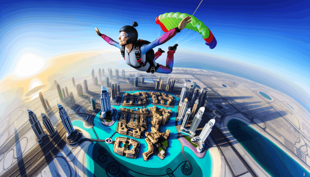 Erleben Sie den Nervenkitzel des Fallschirmspringens über Dubai. Genießen Sie atemberaubende Ausblicke auf den Persischen Golf und die Palmeninsel. Erfahren Sie mehr über Preise, Sicherheit und die beste Reisezeit.